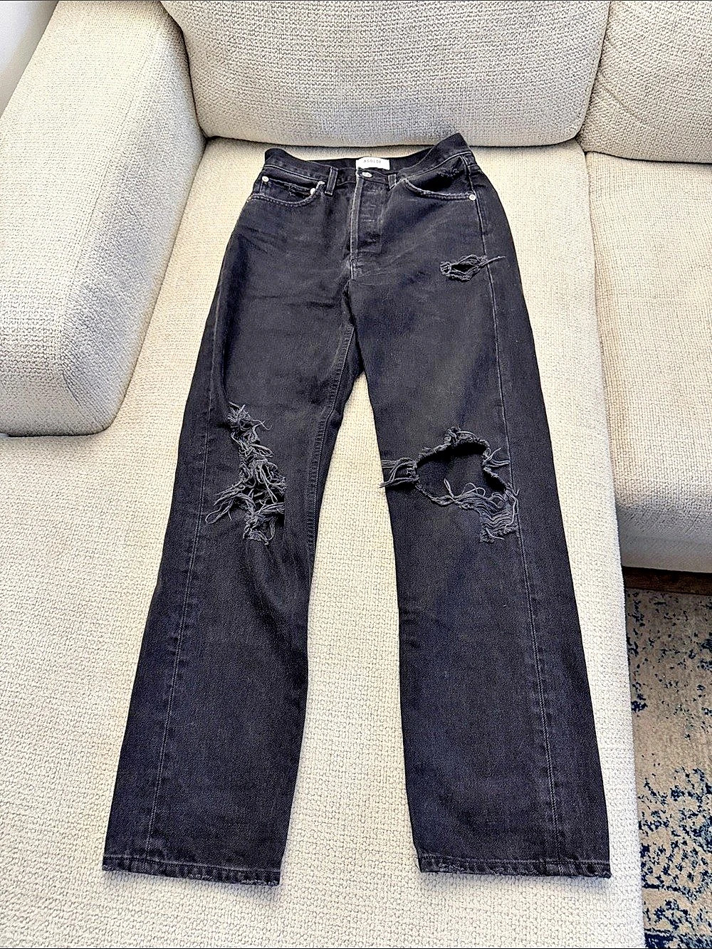 Agolde 90's Pinch Waist High Rise Straight Leg Distressed Jeans